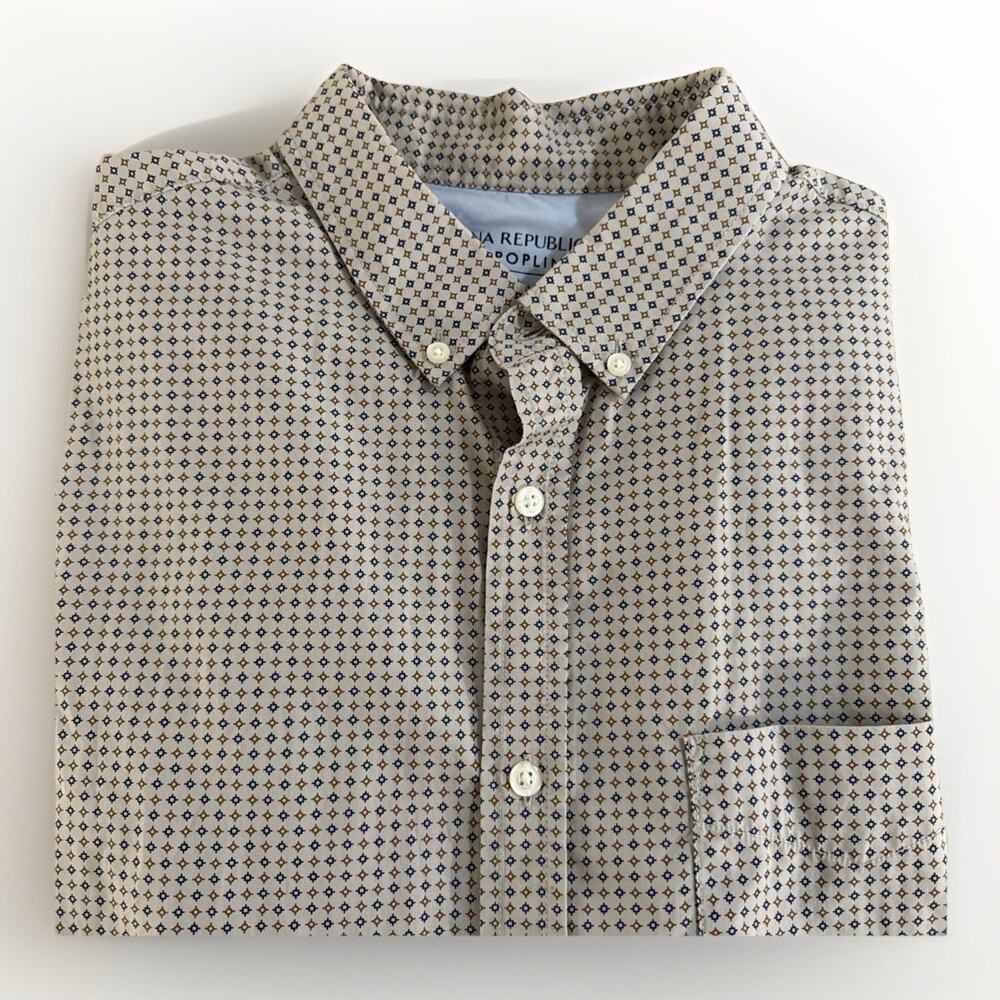 Banana Republic Luxe Poplin Shirt Mens L Gray Camden Standard Fit Button Down